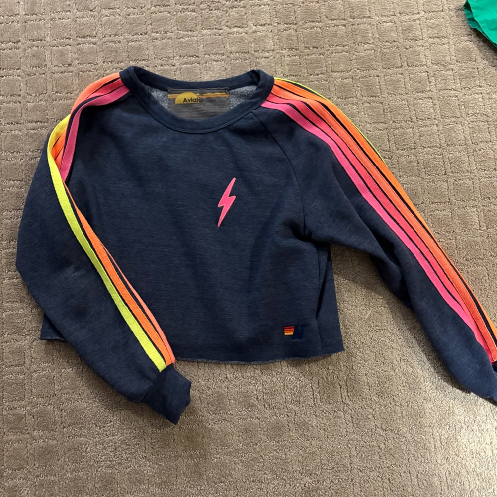 Womens aviator nation cropped navy sweater shirt size medium